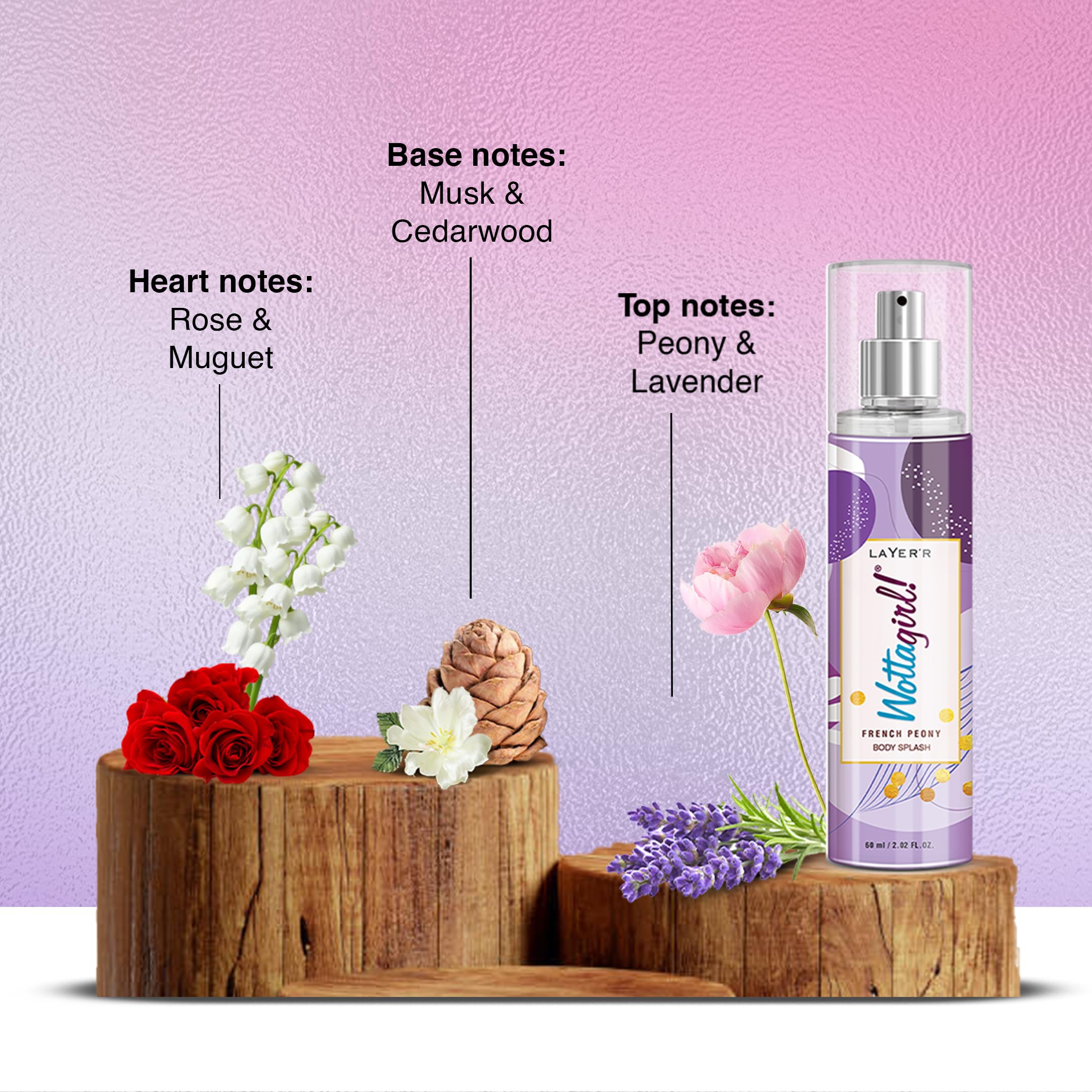 layer’r wottagirl secret crush 135ml & french peony 60ml body splash combo for women | premium long-lasting fruity & floral body mists | mandarin, pineapple, peony & musk notes | everyday wear perfume