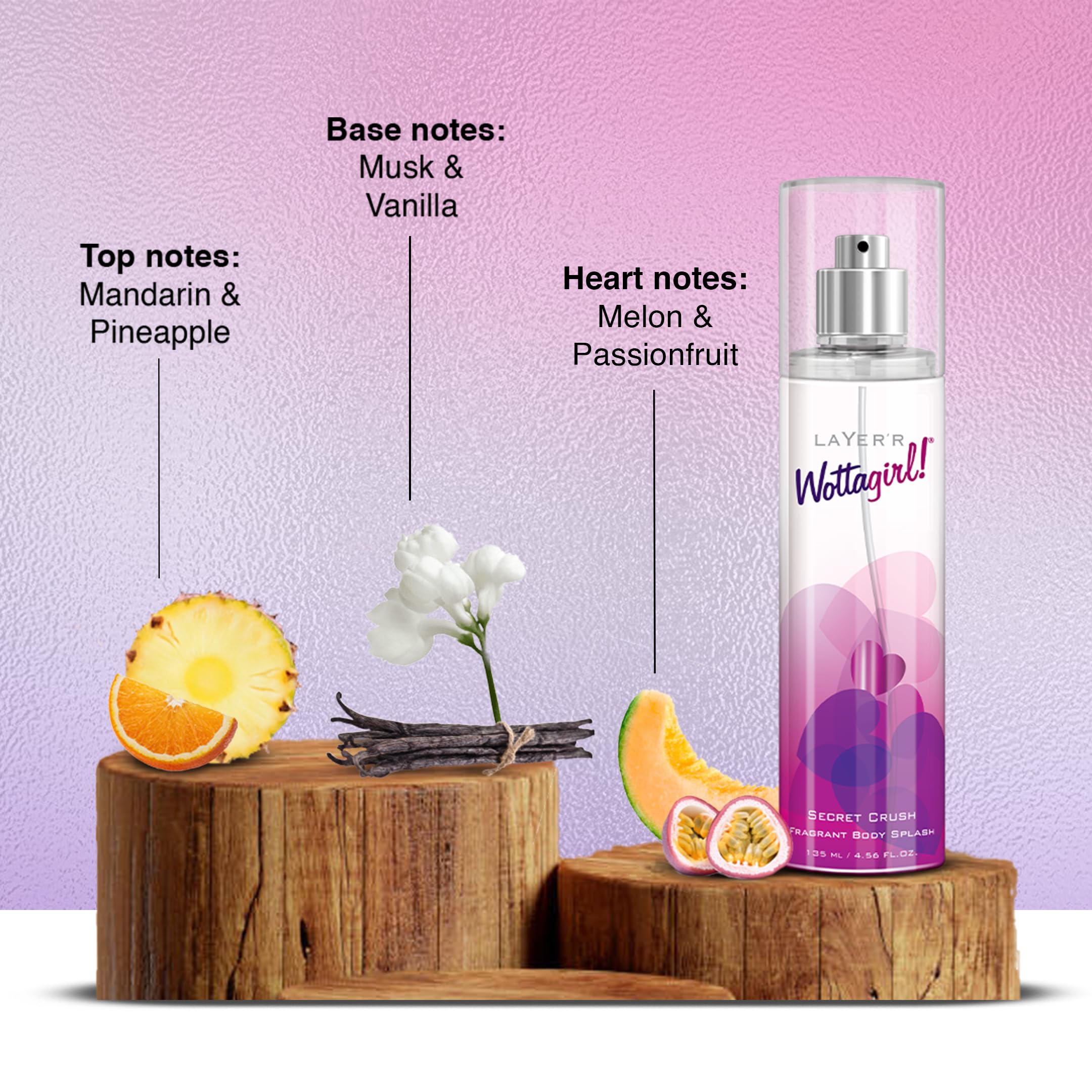 layer’r wottagirl secret crush 135ml & french peony 60ml body splash combo for women | premium long-lasting fruity & floral body mists | mandarin, pineapple, peony & musk notes | everyday wear perfume