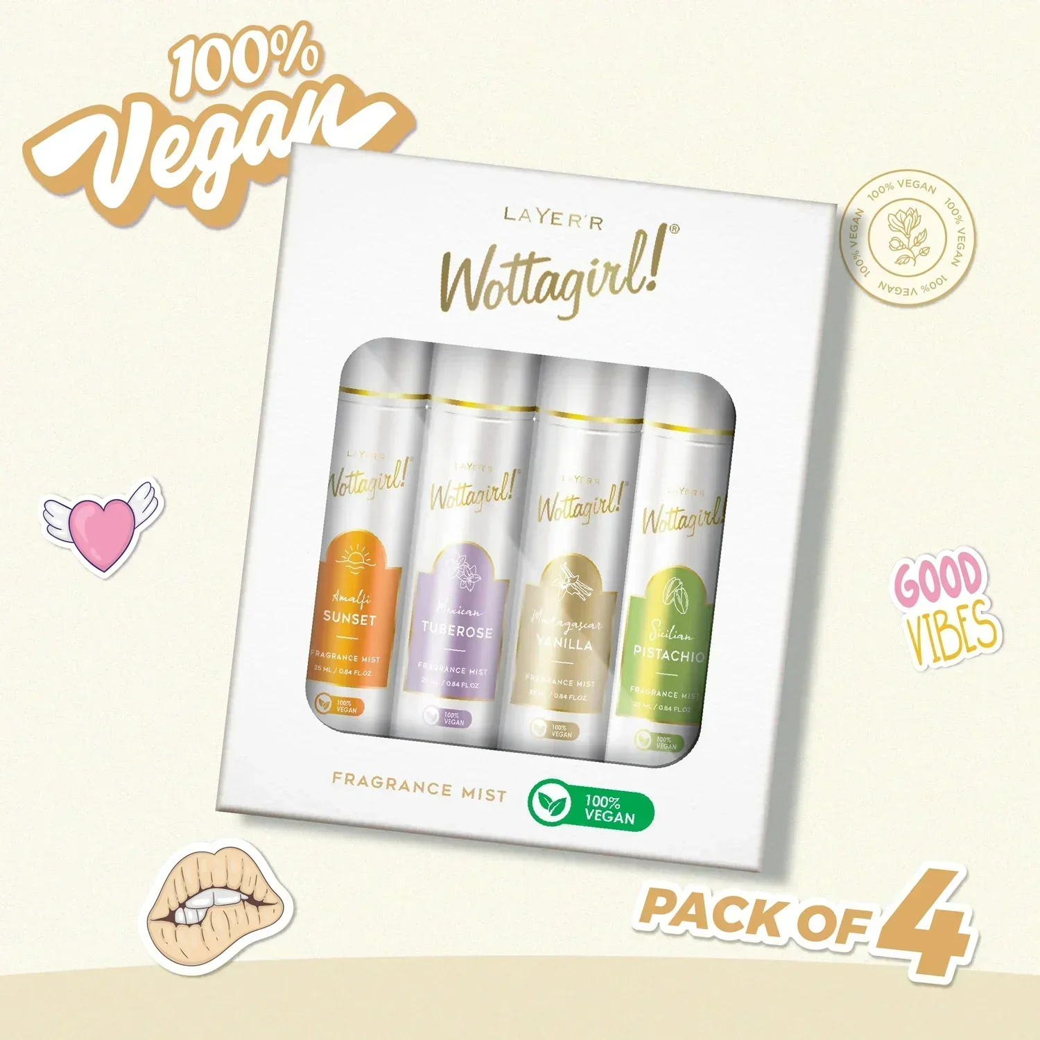layer’r wottagirl fragrance mist combo pack of 4 (25ml each) – 100% vegan – amalfi sunset, sicilian pistachio, madagascar vanilla & mexican tuberose – long-lasting fragrance mist for women 2