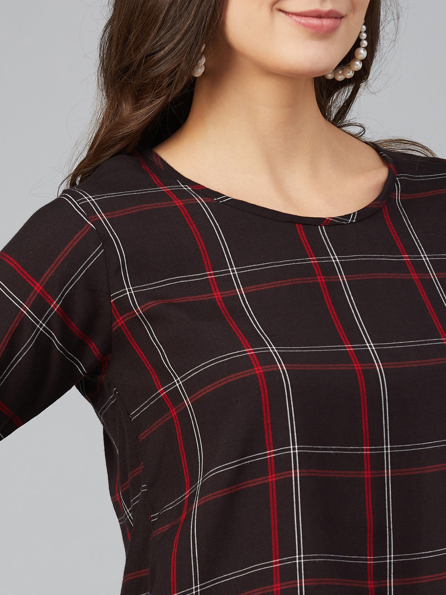 chimpaaanzee women red and white checks bell sleeve top