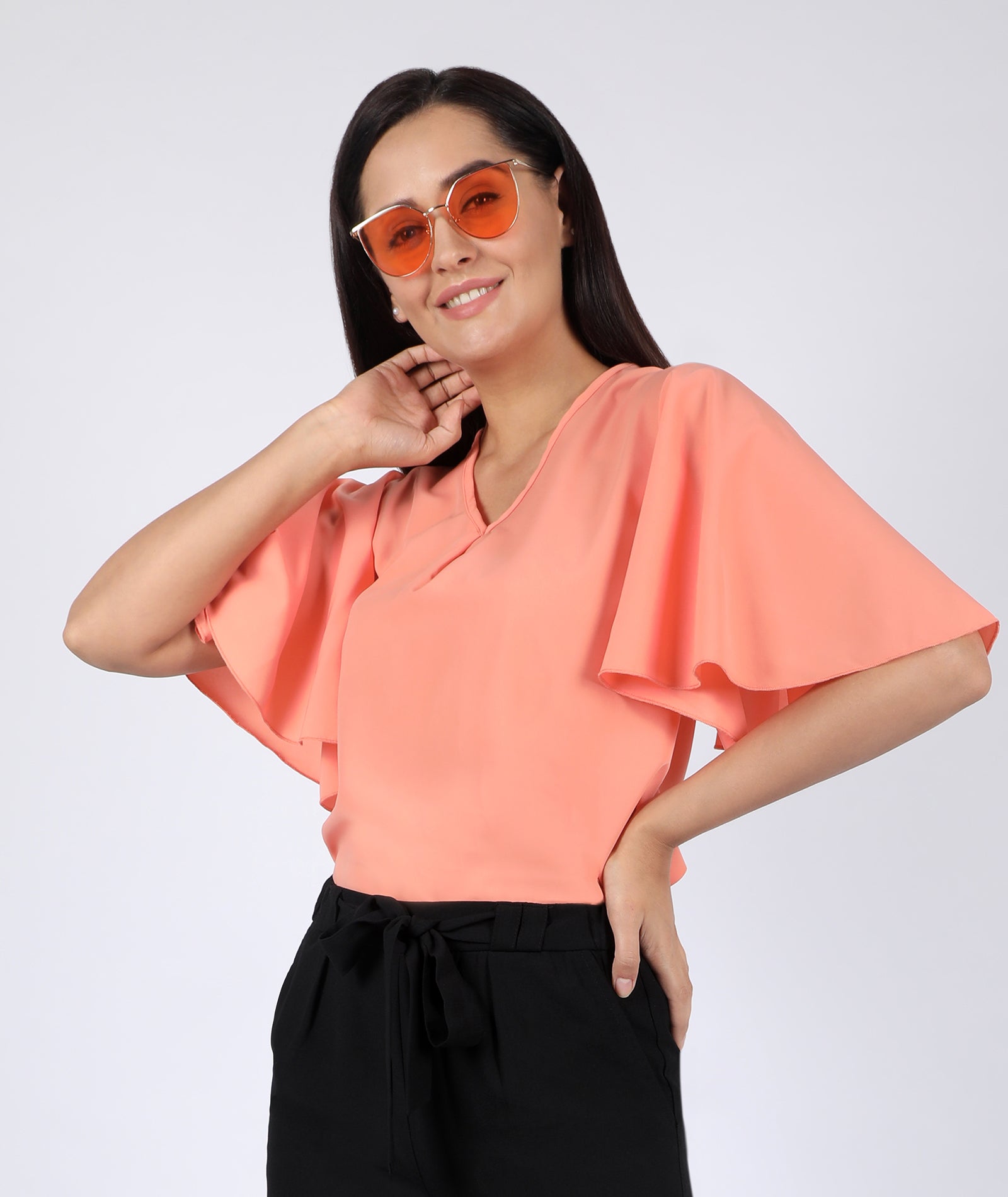 chimpaaanzee women bell sleeve peach top