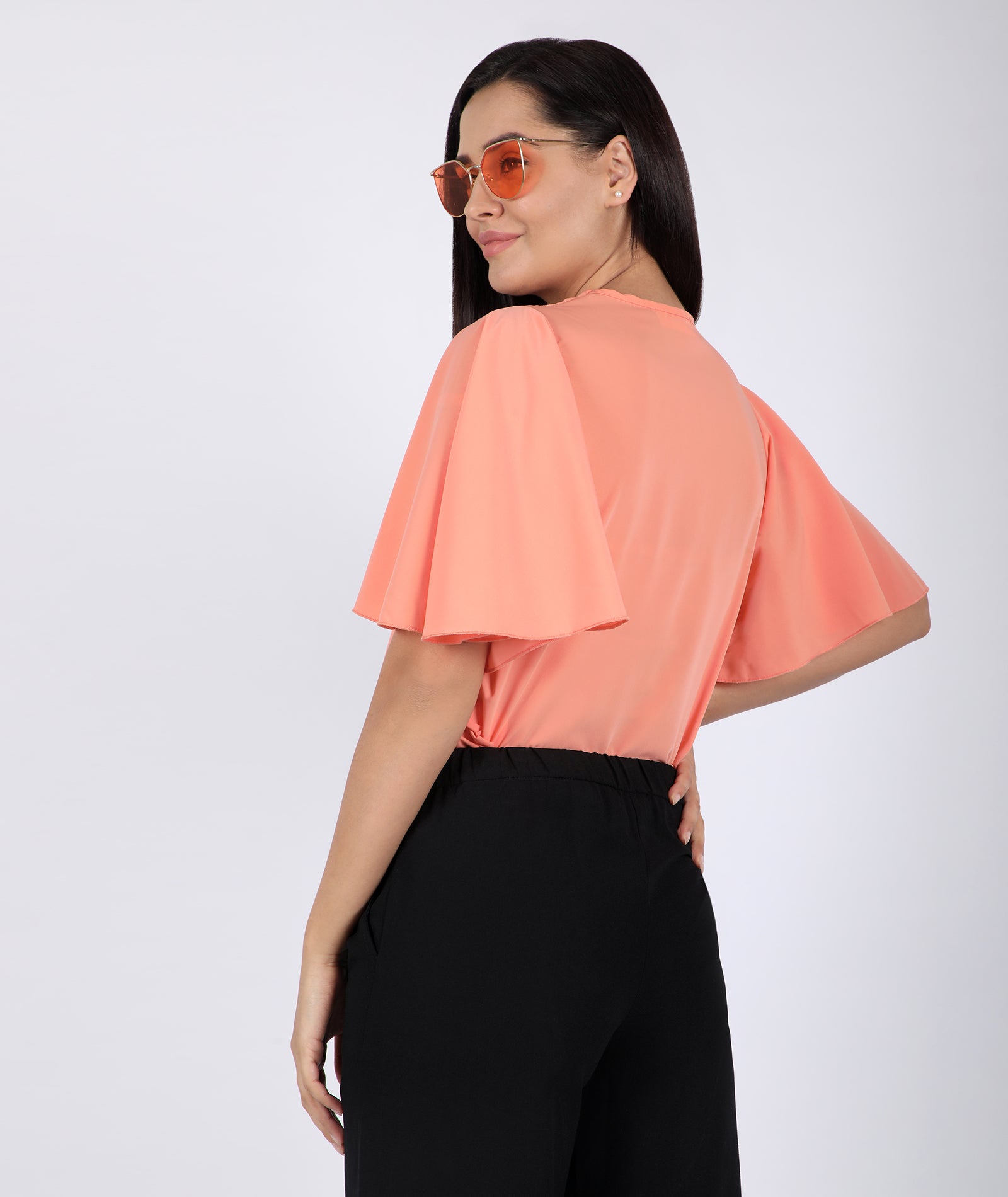 chimpaaanzee women bell sleeve peach top