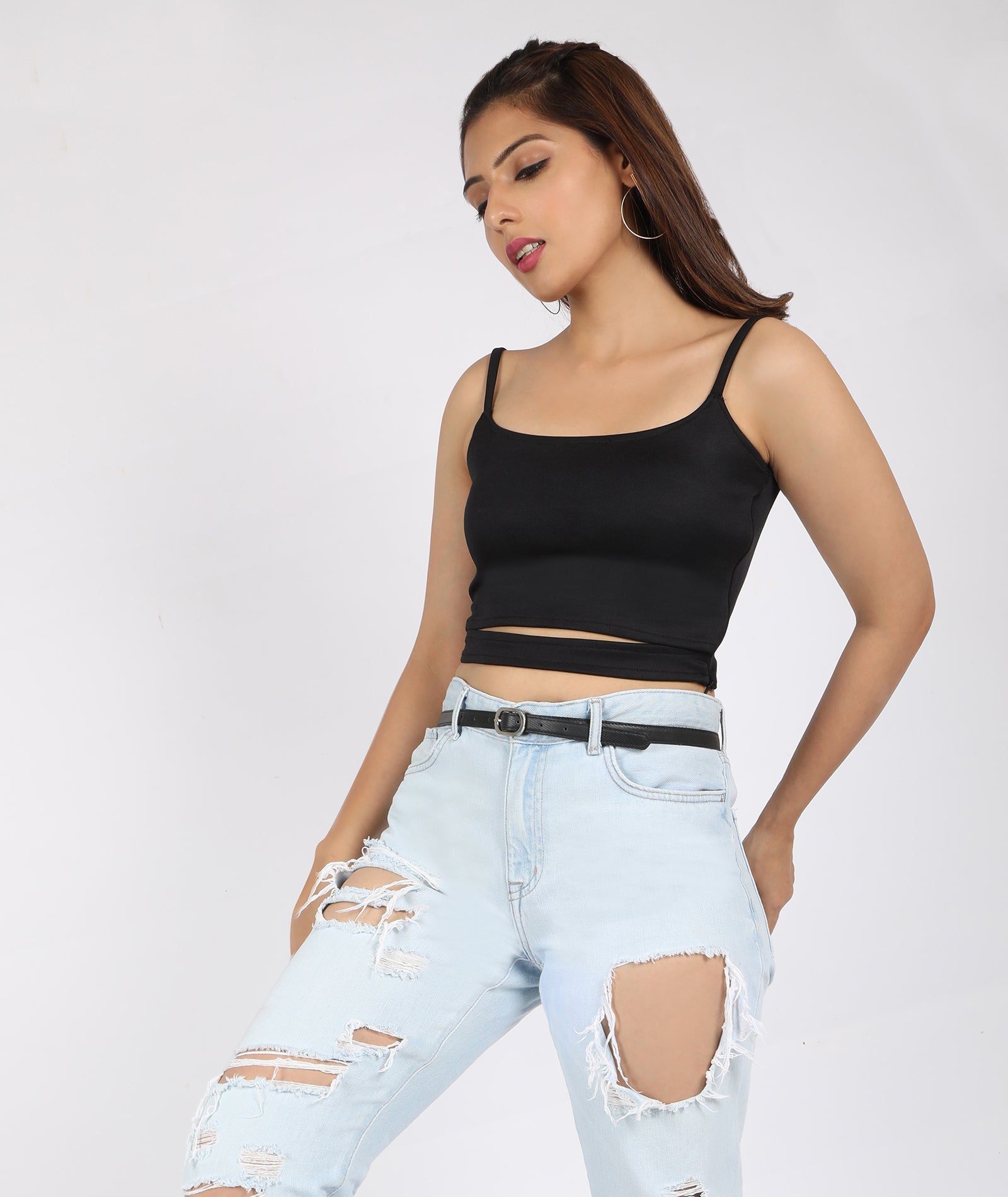 chimpaaanzee women bodycon cut out waist black top