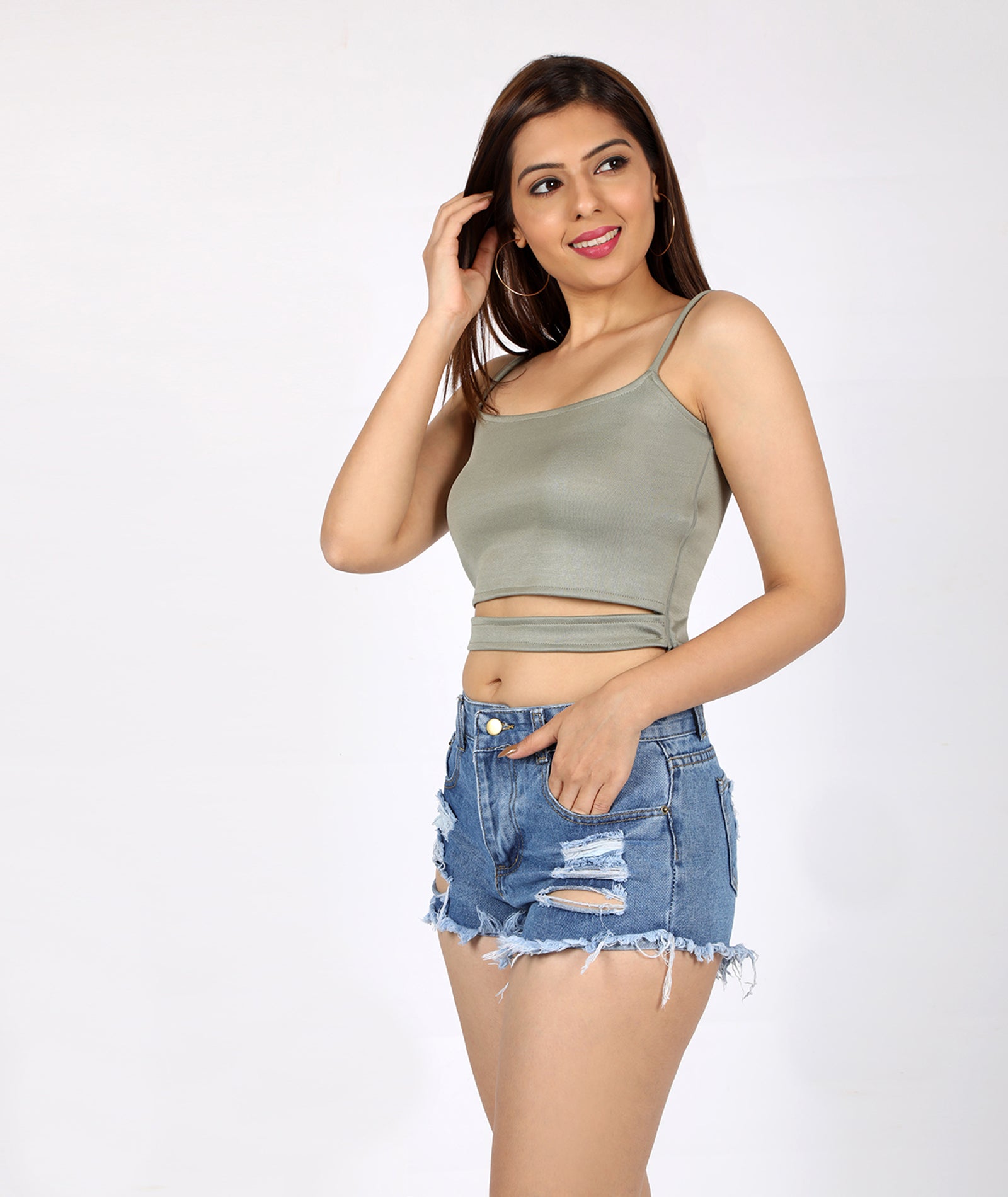 chimpaaanzee women bodycon cut out waist green top