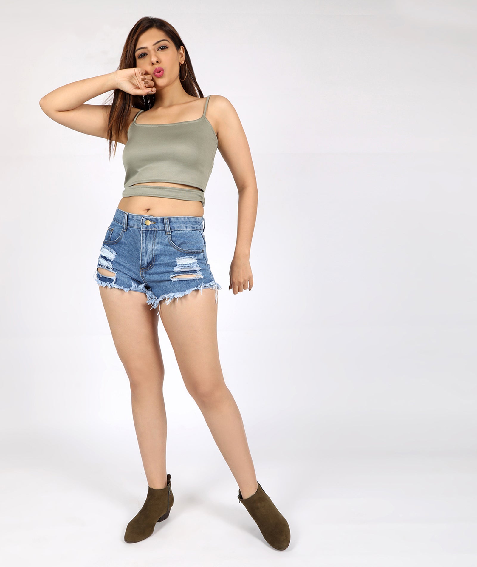 chimpaaanzee women bodycon cut out waist green top
