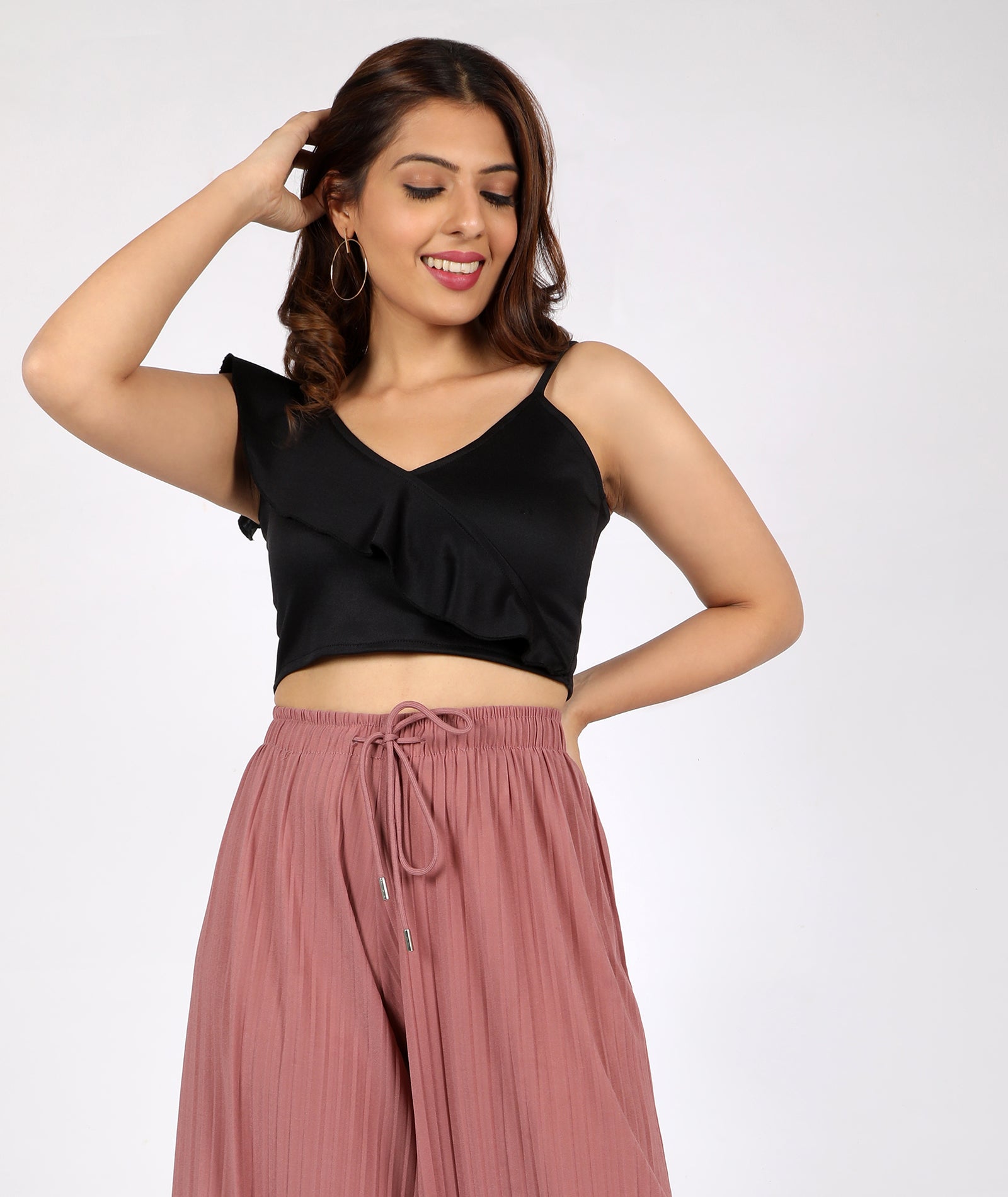chimpaaanzee women bodycon ruffled crop black top