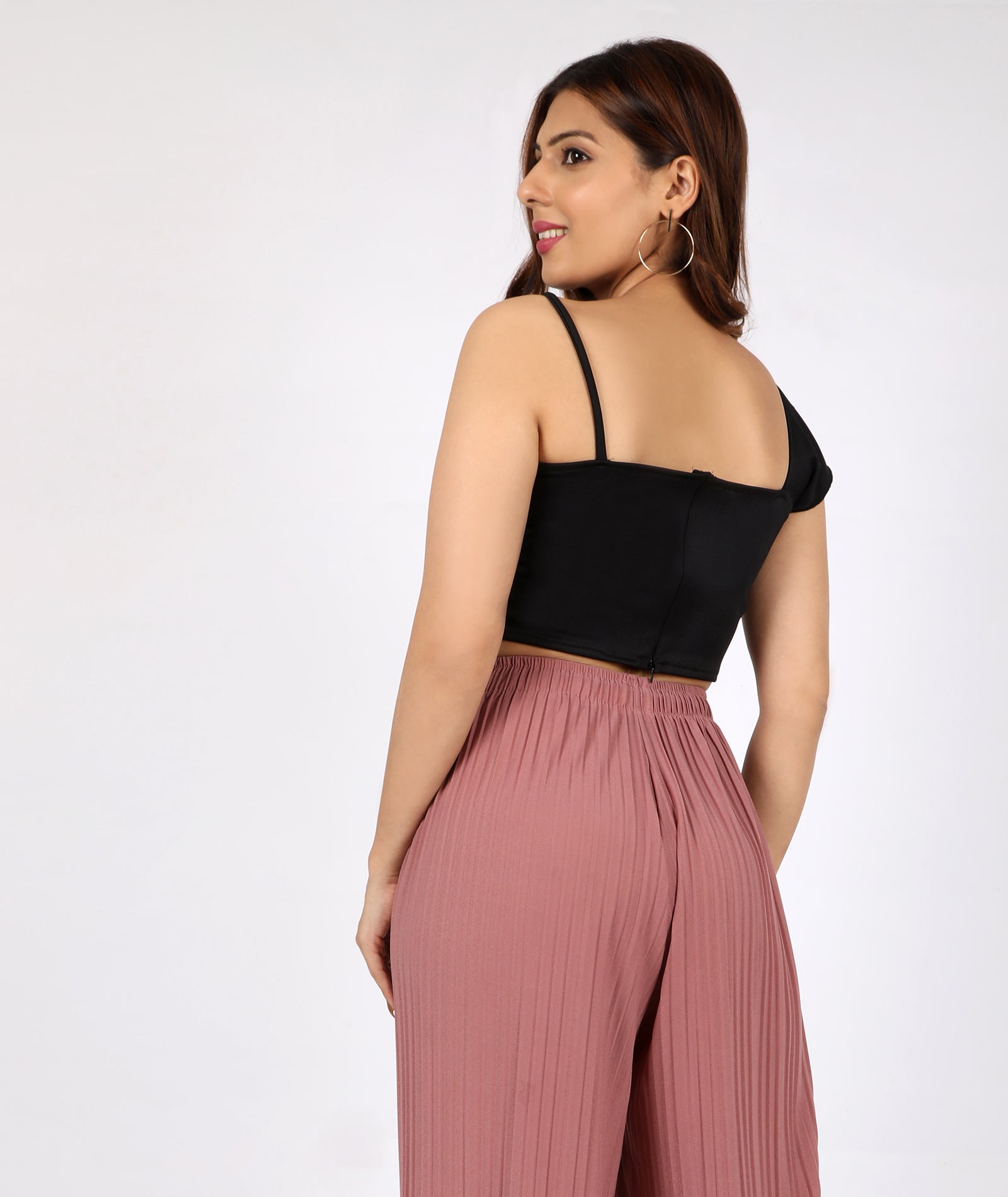 chimpaaanzee women bodycon ruffled crop black top