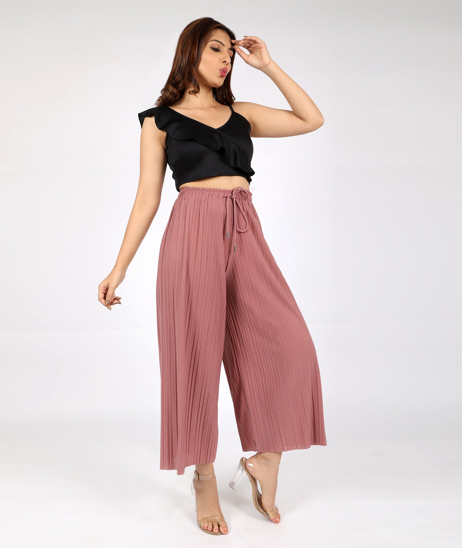 chimpaaanzee women bodycon ruffled crop black top