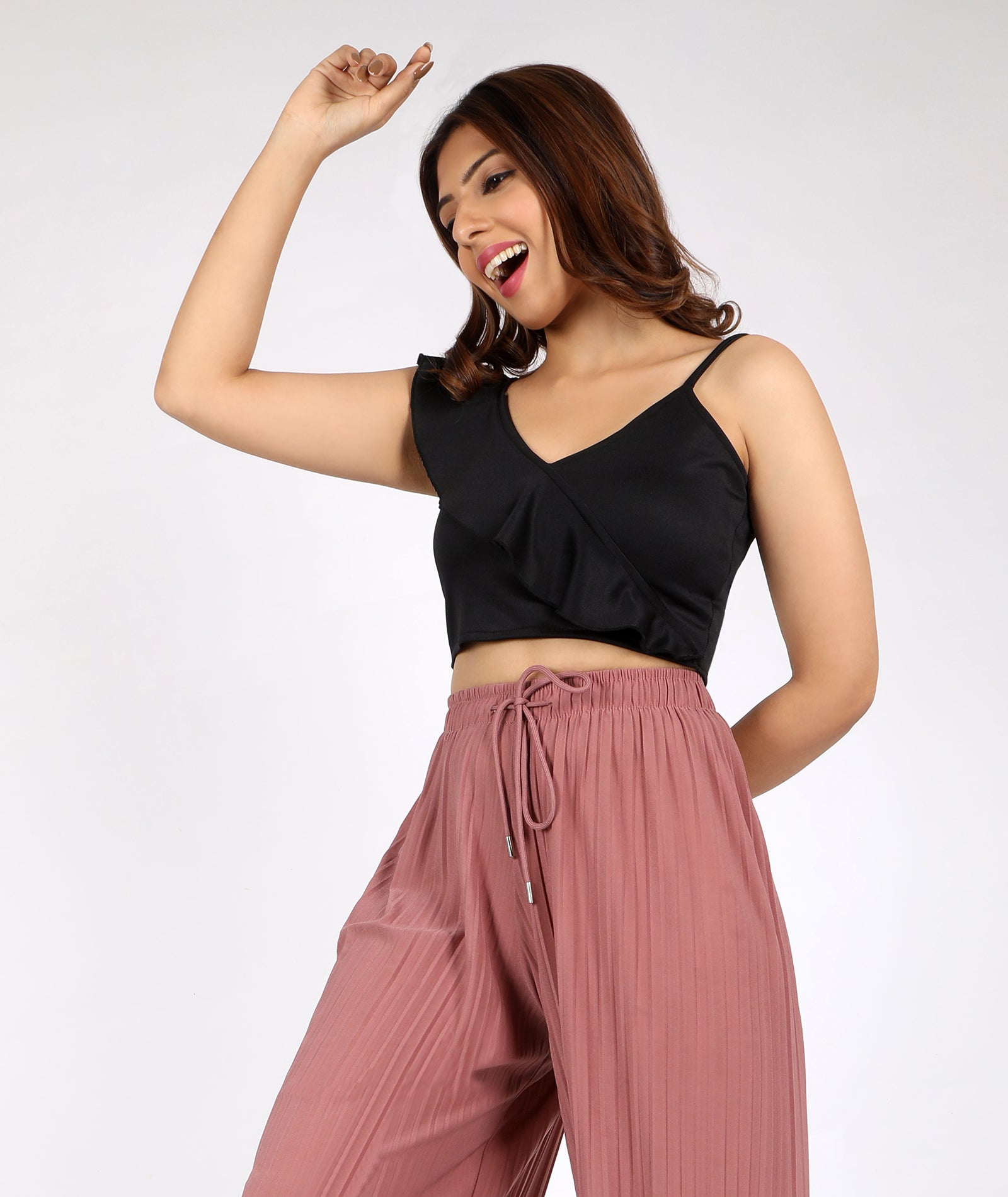 chimpaaanzee women bodycon ruffled crop black top
