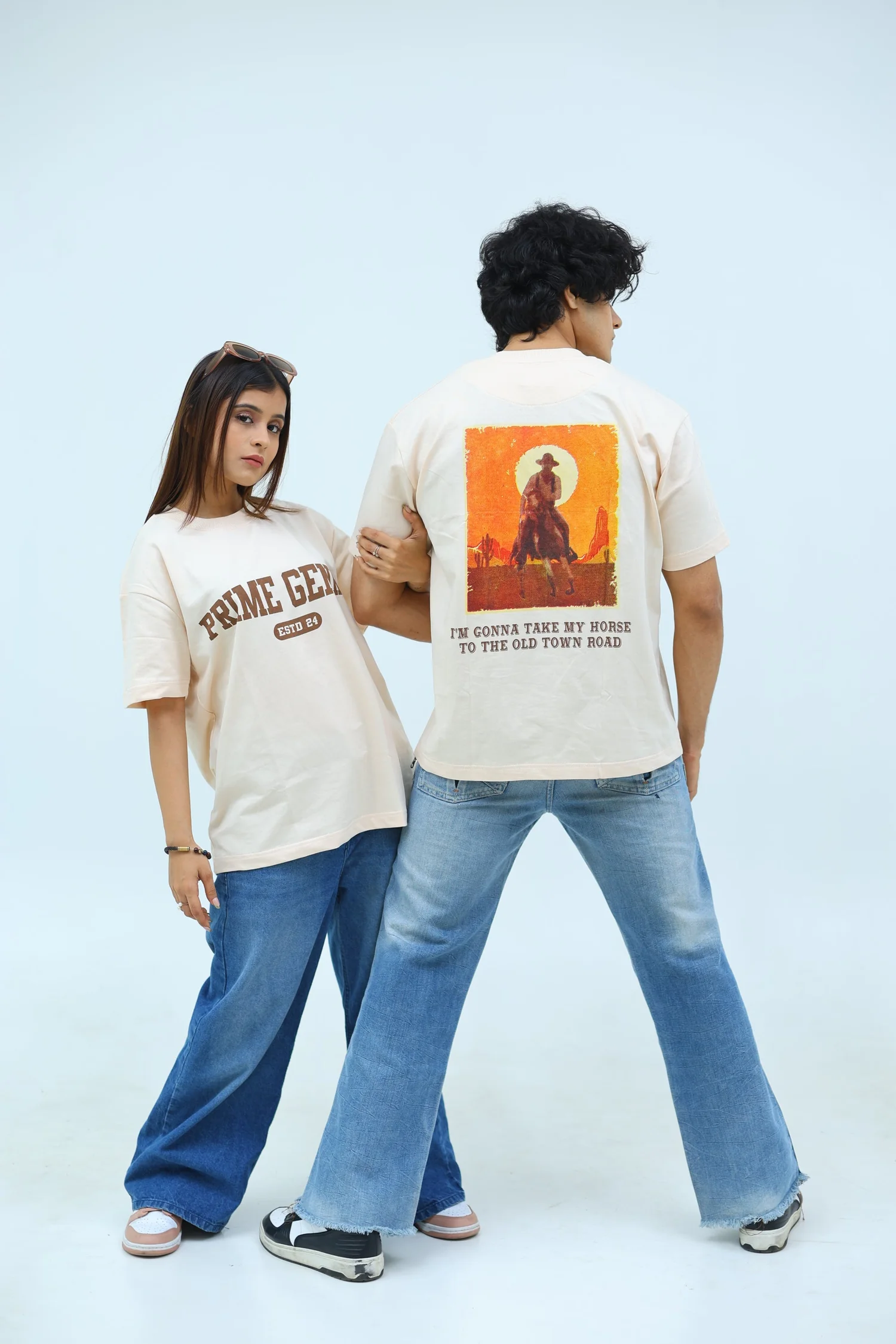 oversized fit printed t-shirt (cream) 3