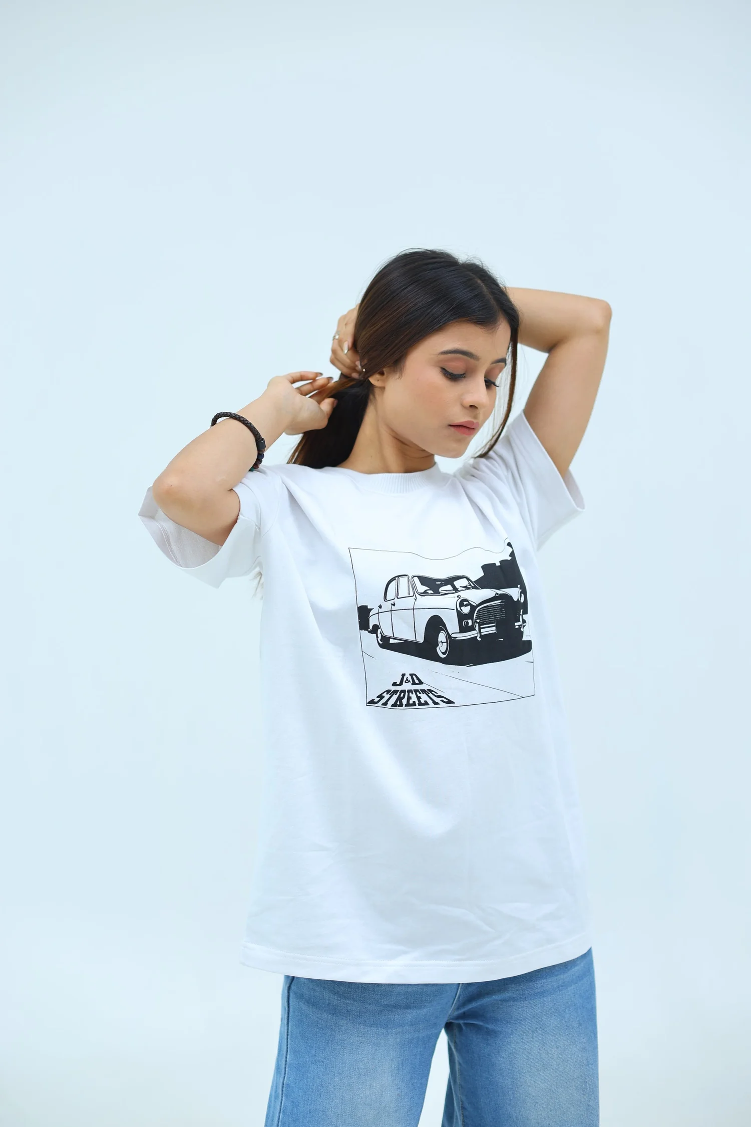 oversized fit printed t-shirt (white) 5