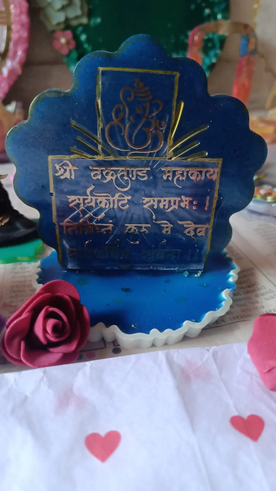 elegant creation resin handmade blue ganesha mantra stand
