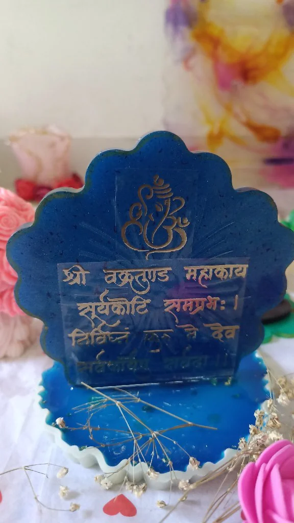 elegant creation resin handmade blue ganesha mantra stand