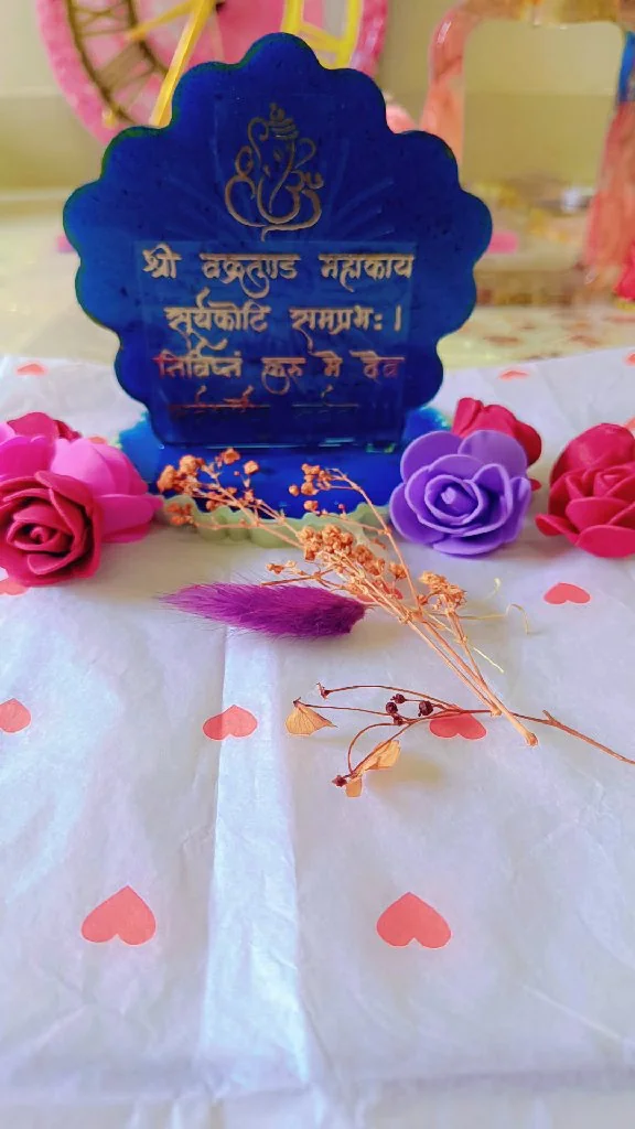 elegant creation resin handmade blue ganesha mantra stand