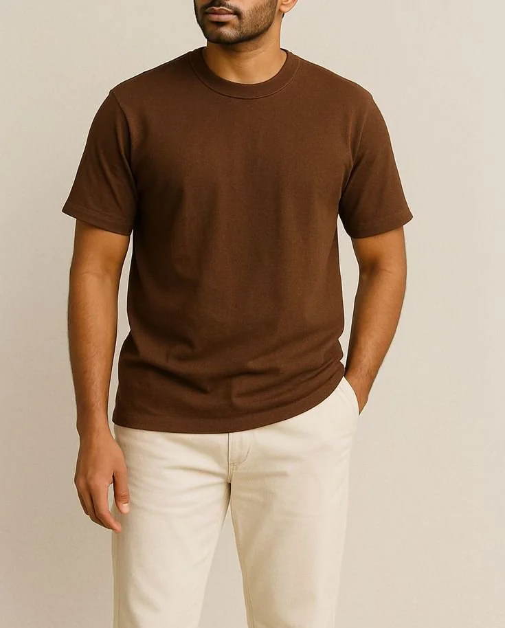 zovoto men’s solid brown t-shirt | premium cotton blend | regular fit | round neck half sleeve | soft & breathable casual wear