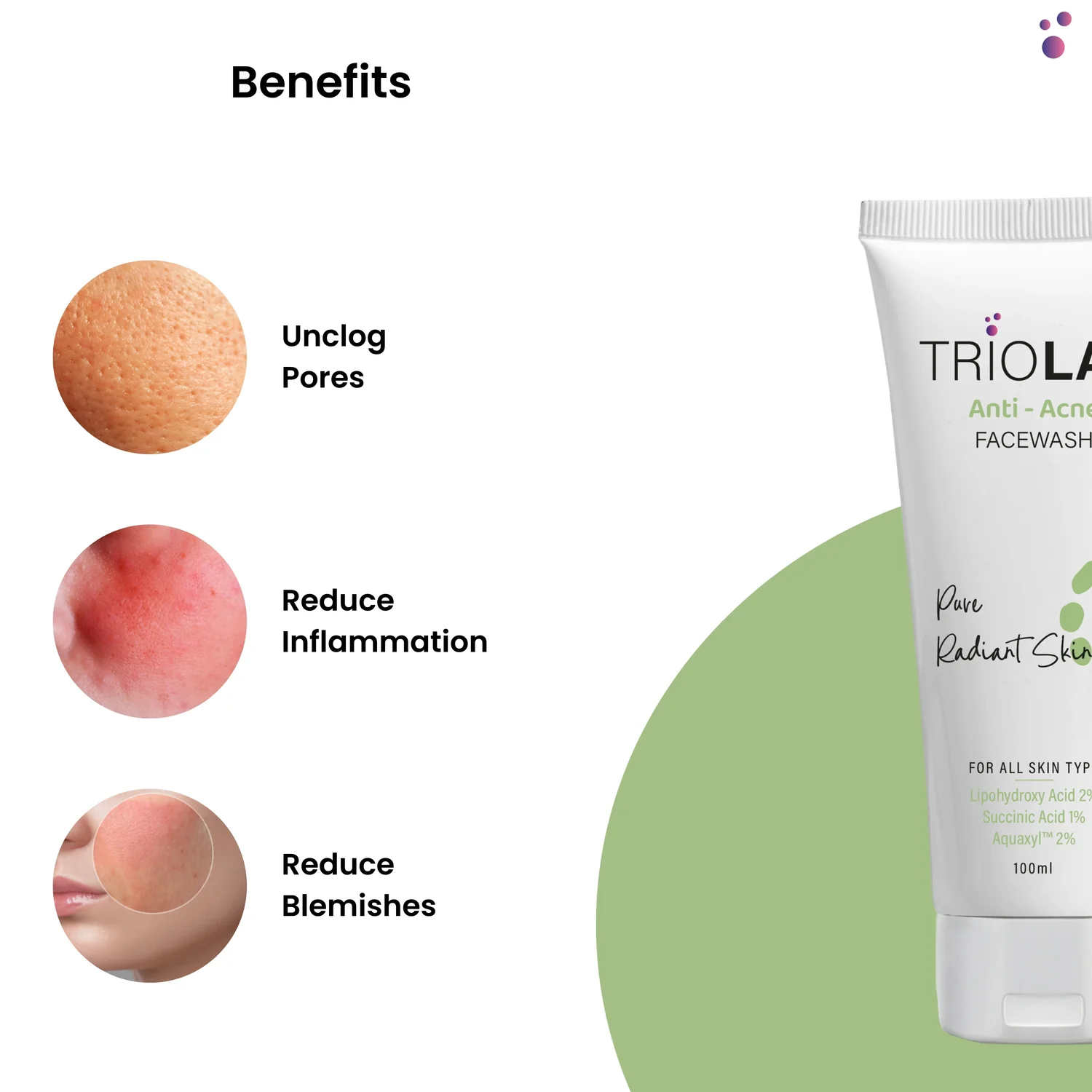triolab anti-acne facewash: pure radiant skin (100ml)