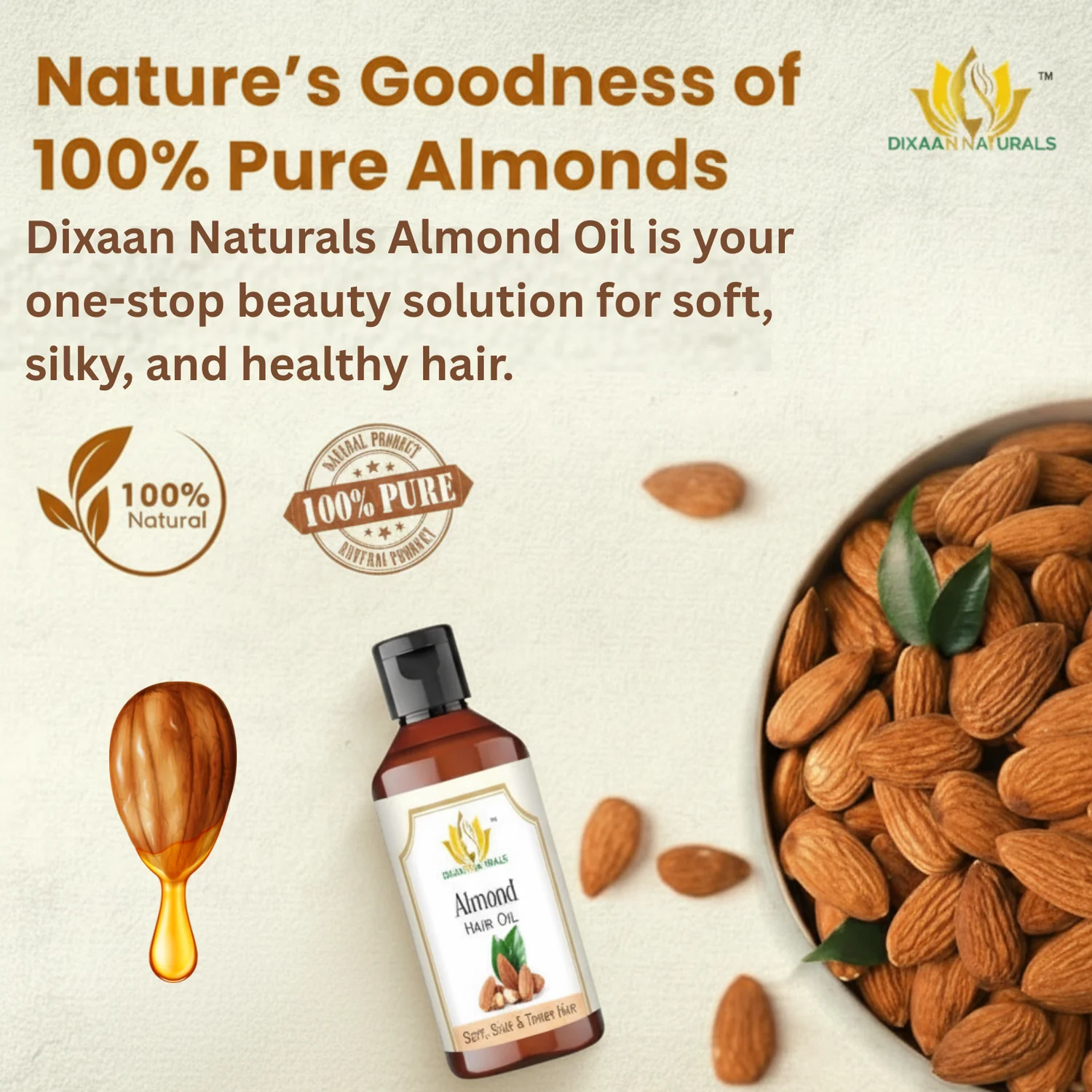 dixaan naturals 100% pure almond hair oil