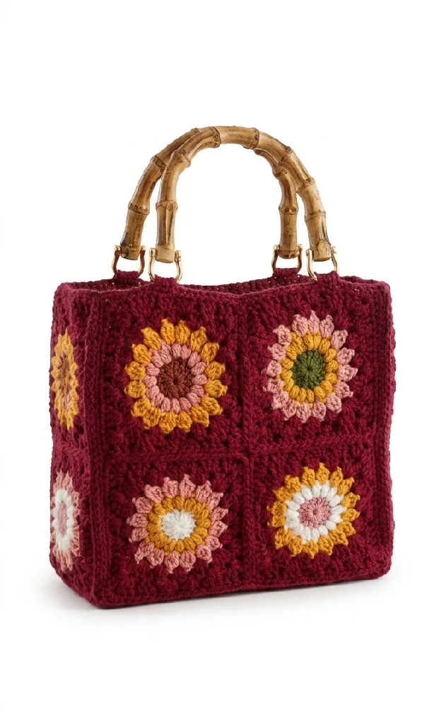 granny square maroon bag