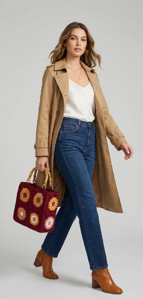 granny square maroon bag