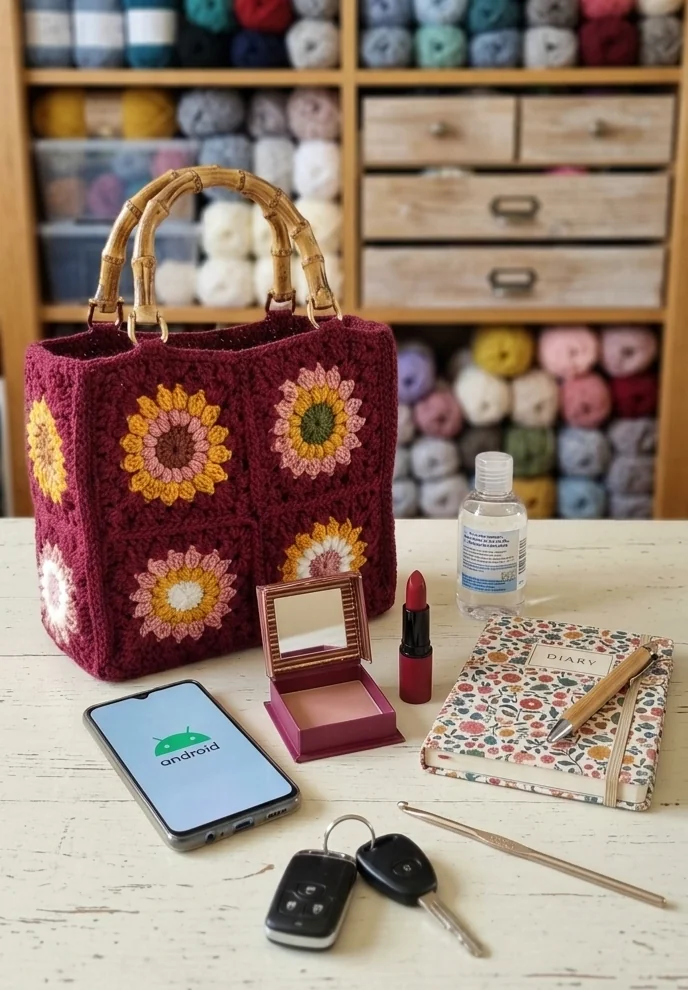 granny square maroon bag
