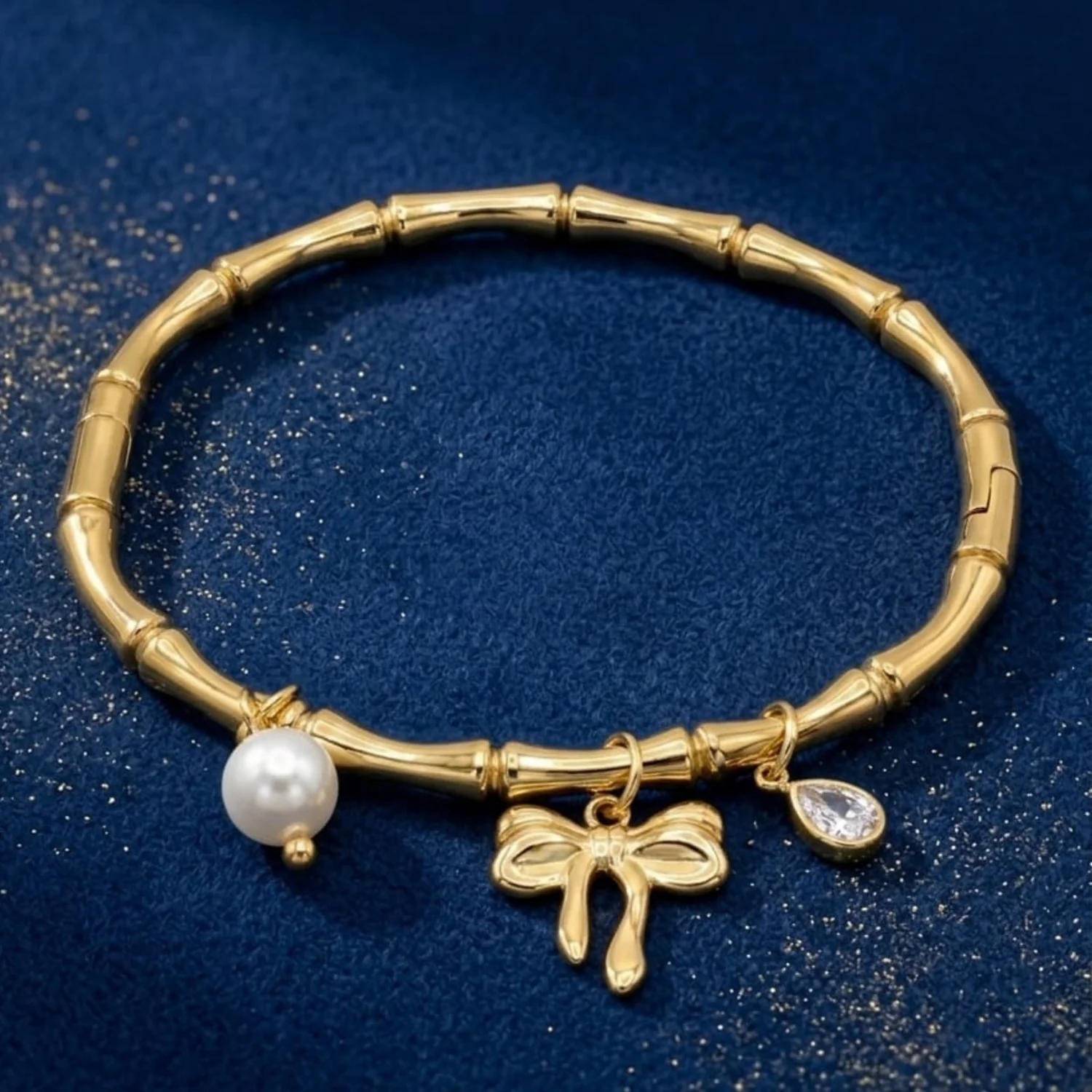 just jewel bamboo motif charm bangle | anti-tarnish & waterproof 316l stainless steel