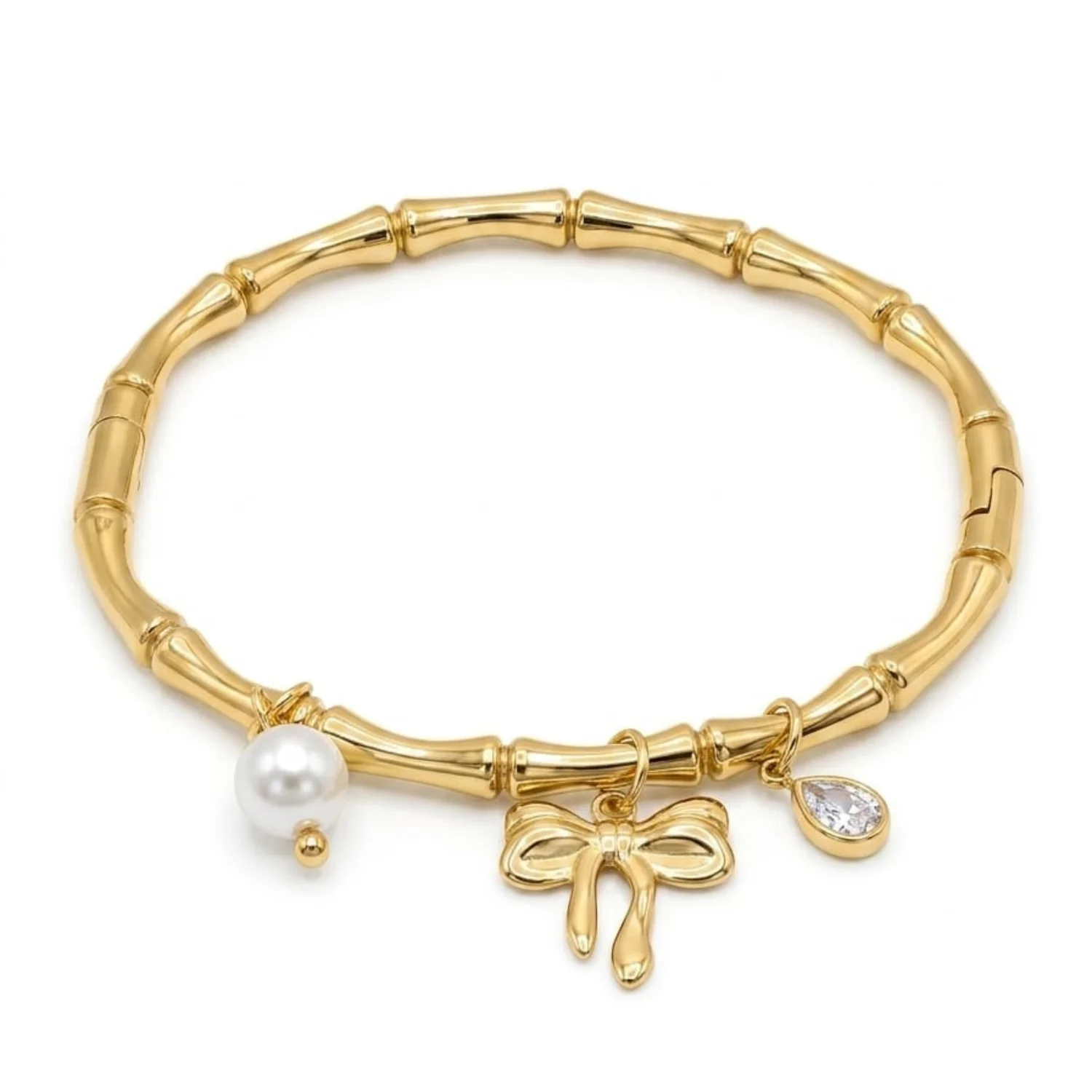 just jewel bamboo motif charm bangle | anti-tarnish & waterproof 316l stainless steel