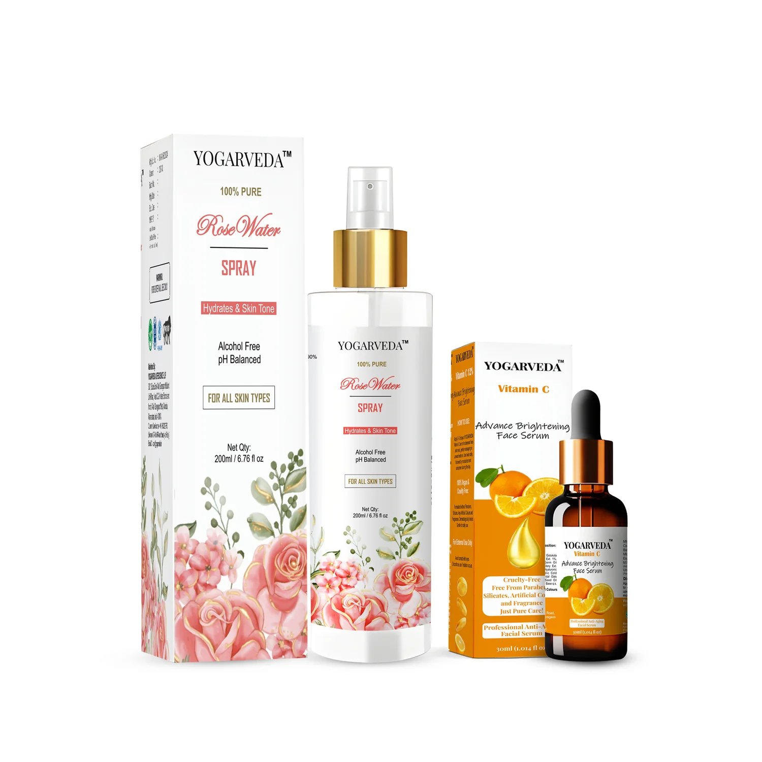 yogarveda advanced skin combo –  rose water spray (200ml) & vitamin c advance  face serum (30ml)