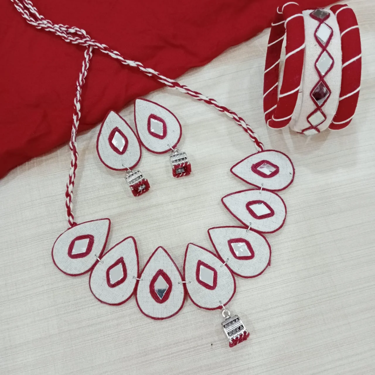 vidhi’s creation handmade fabric mirror work jewellery set
