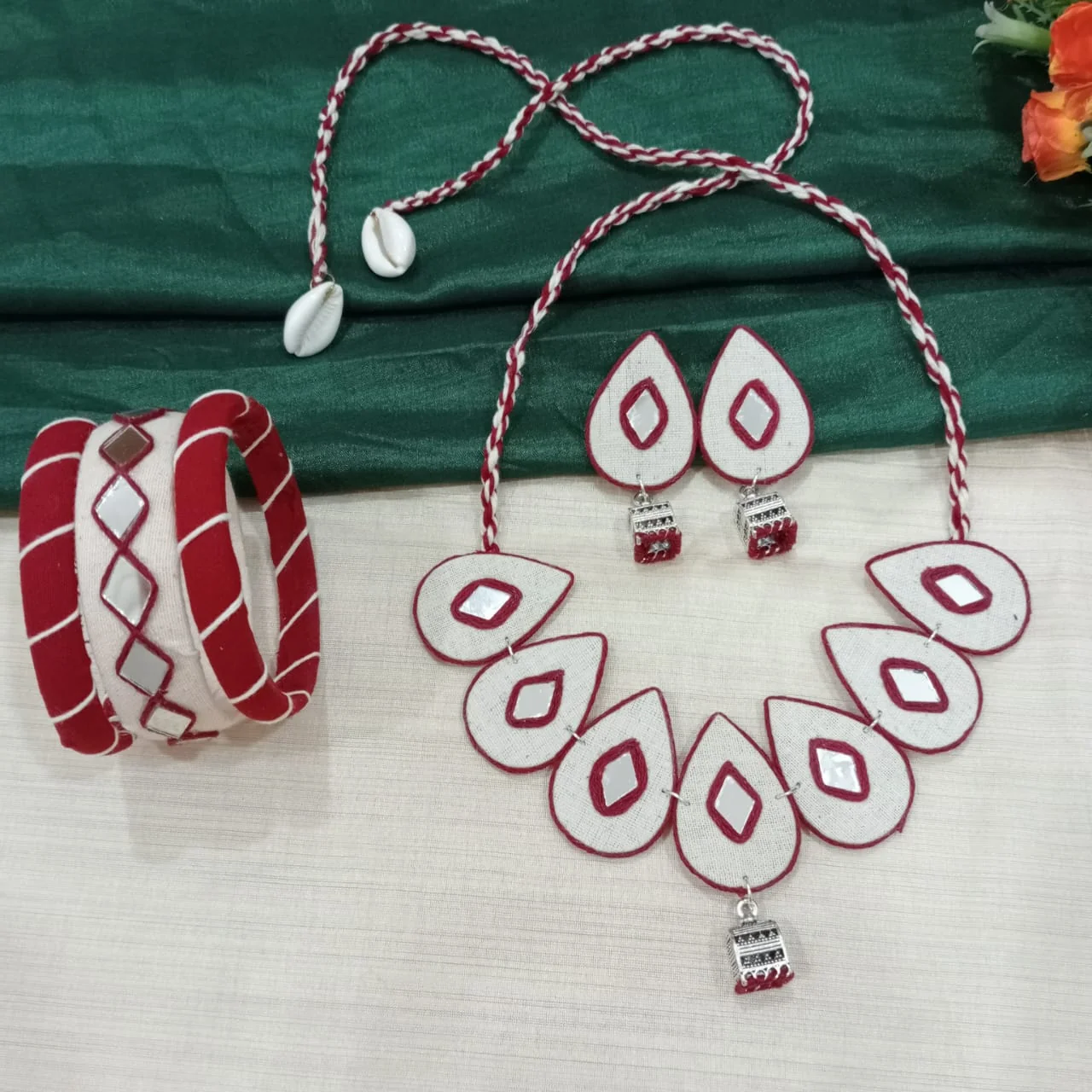 vidhi’s creation handmade fabric mirror work jewellery set