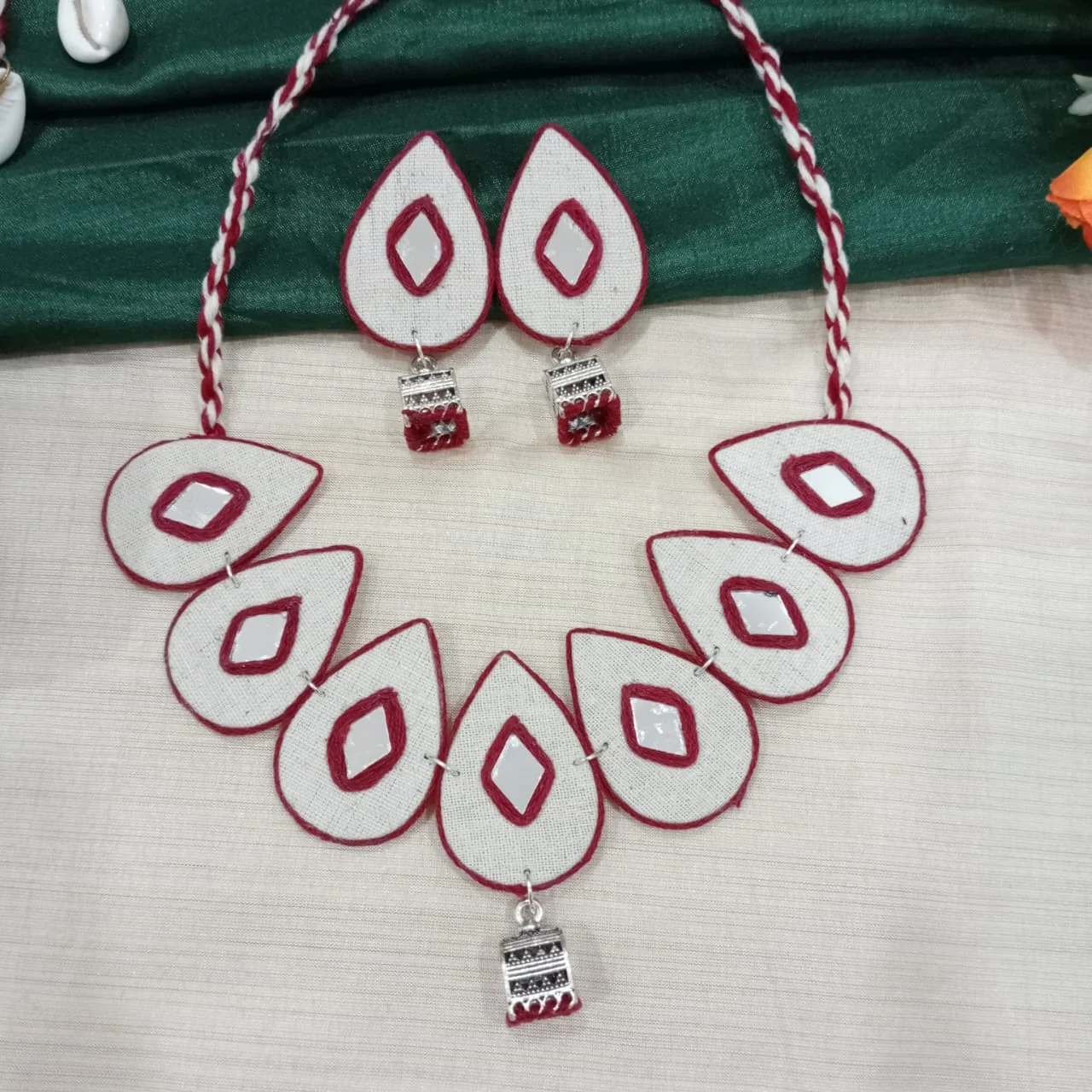 vidhi’s creation handmade fabric mirror work jewellery set