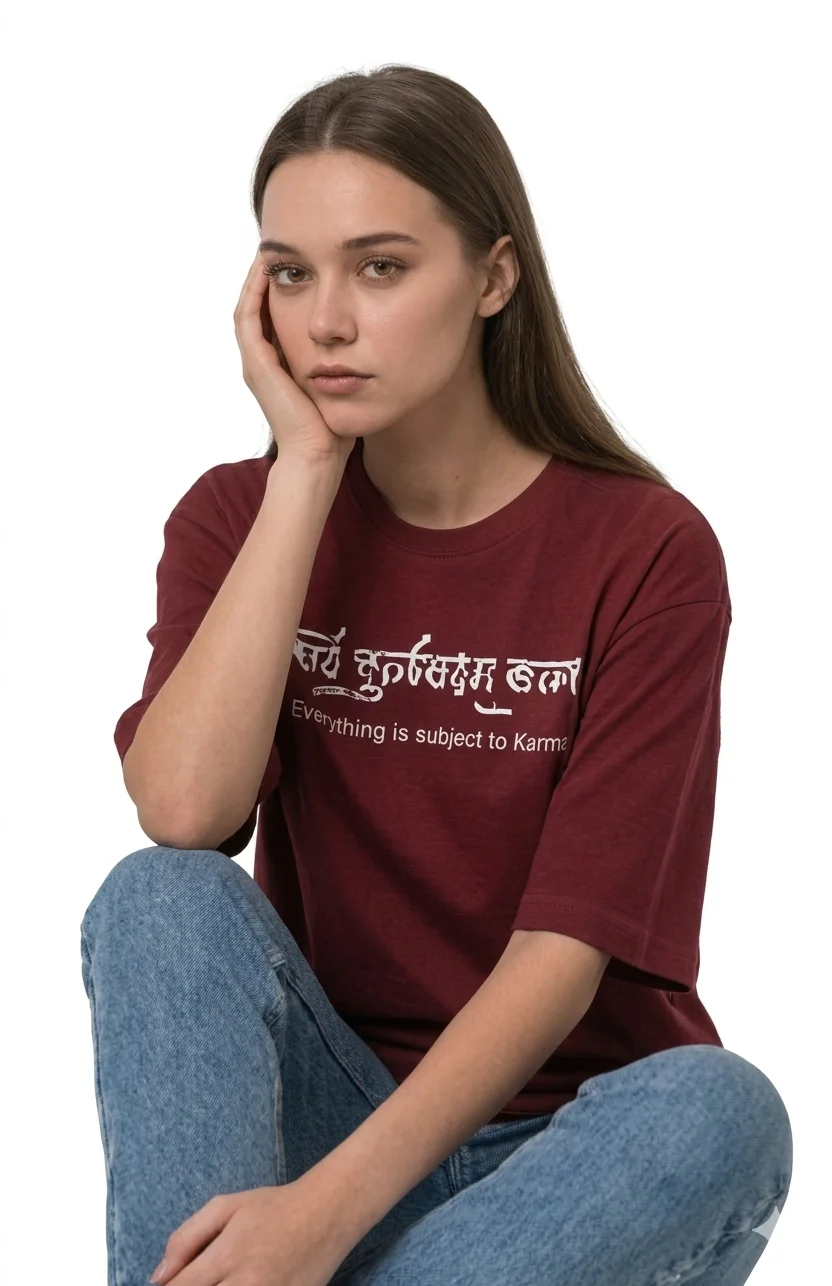gravitees studios unisex oversized graphic t-shirt: "karma" sanskrit edition