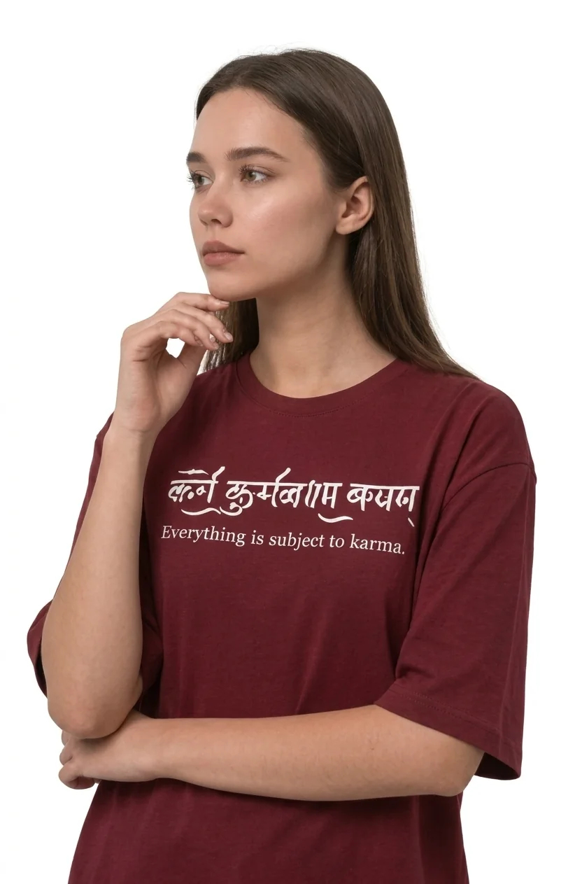 gravitees studios unisex oversized graphic t-shirt: "karma" sanskrit edition