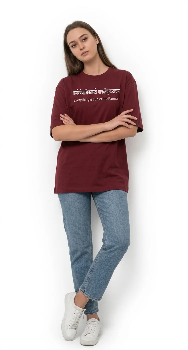 gravitees studios unisex oversized graphic t-shirt: "karma" sanskrit edition