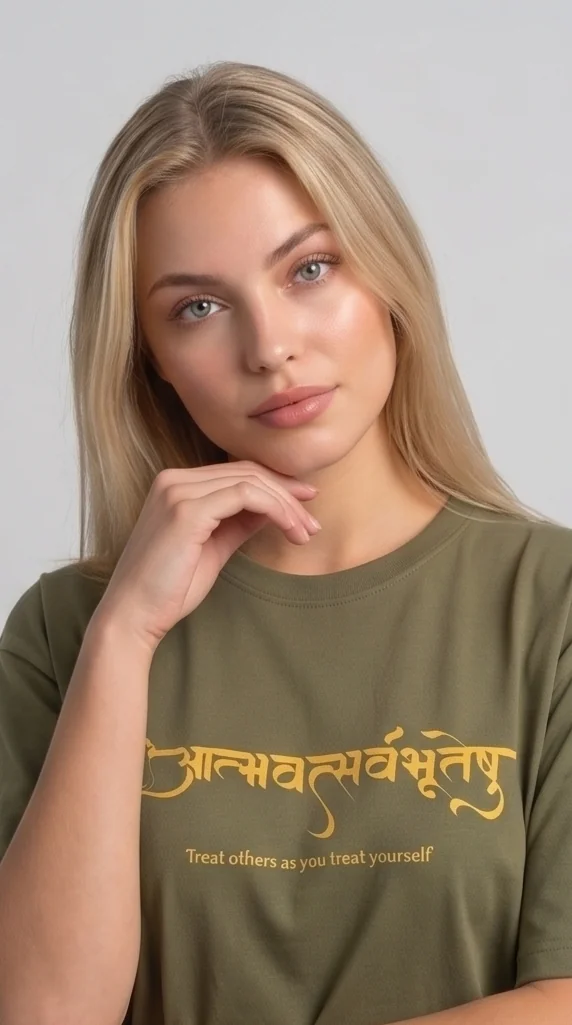 gravitees studios"atmavat sarvabhuteshu" sanskrit graphic t-shirt – olive green unisex oversized fit