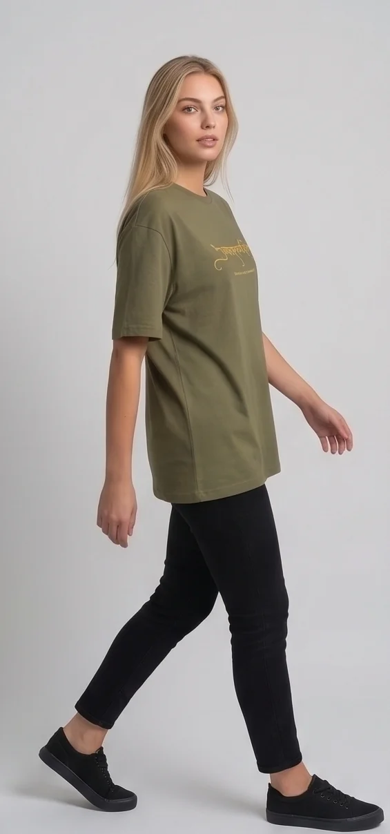 gravitees studios"atmavat sarvabhuteshu" sanskrit graphic t-shirt – olive green unisex oversized fit