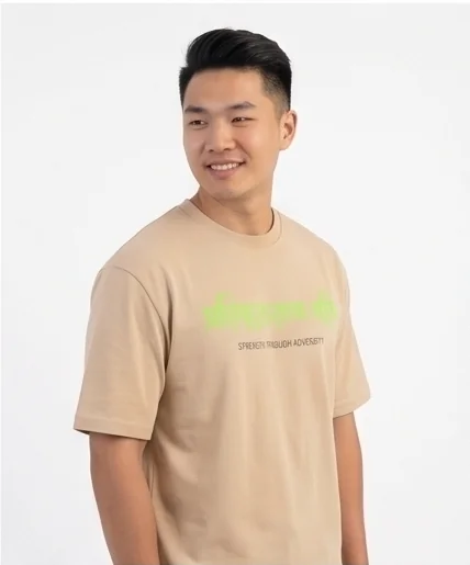 gravitees studios "strength through adversity" sanskrit graphic t-shirt – beige unisex oversized fit