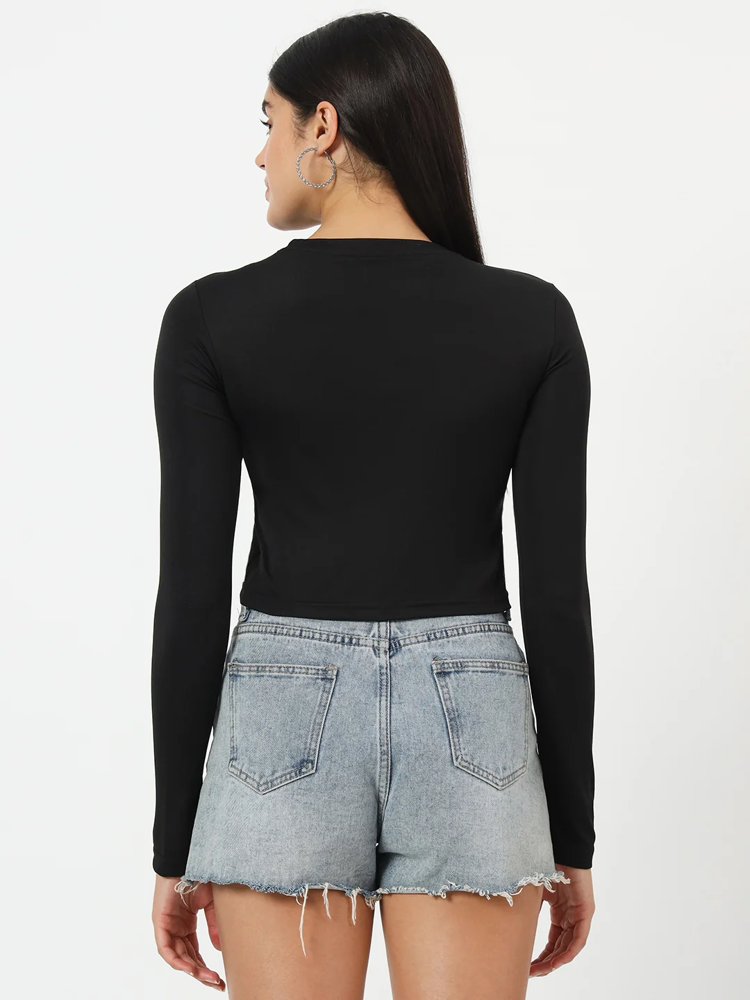 hue story women's "her" graphic print full sleeve crew neck slim fit crop top