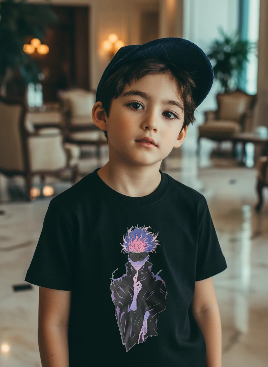 gravitees studios kids' jujutsu kaisen satoru gojo "infinite void" graphic t-shirt – premium black